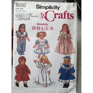 Simplicity 8692 Doll Wardrobe Sewing Pattern Size 18" Doll Clothes 1999